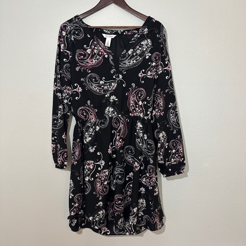 NWOT White House Black Market Paisley V-Neck Elastic Waist Long Sleeve Dress 10